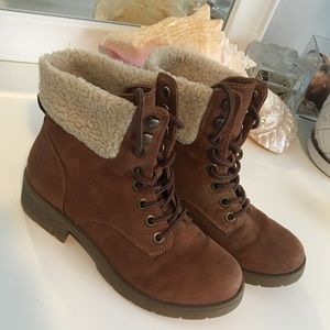 SOLD Tan Faux Fur and Suede Mossimo Combat Boots